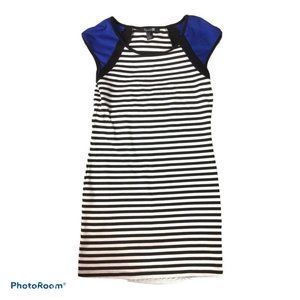 Forever 21 Black And White Striped Mini Dress*Med^ Fitted Stretch Knit*EUC